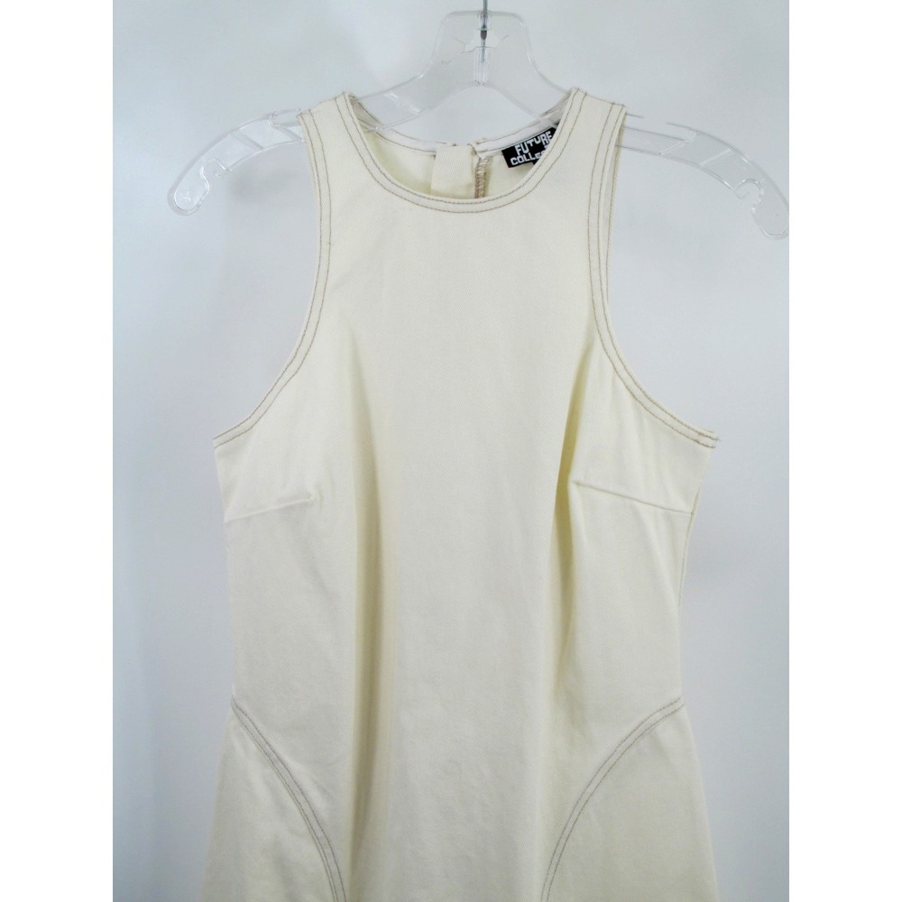 NWOT FUTURE COLLECTIVE Maxi Racerback Denim Dress Women Size 4 Ivory Sleeveless - Picture 2 of 16